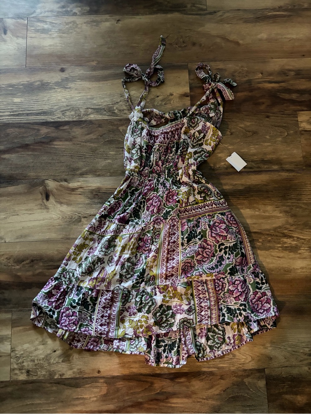 Angie Floral Tie-Shoulder Mini Dress in Pink and Green